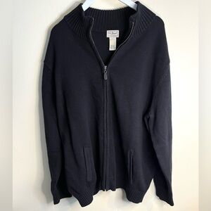 L.L. Bean Men's Driver’s Knit Black Full Zip-Up 100% Cotton Sweater
